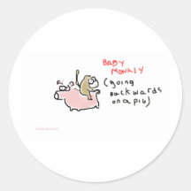 Baby Monkey (riding backwards on a pig) Round Stickers