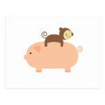Baby Monkey Riding on a Pig Post Cards