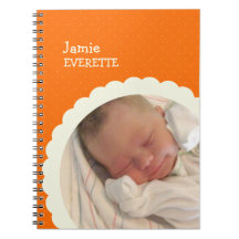 Baby orange dot scallop custom photo journal spiral notebooks