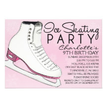 Baby Pink Skate Mates Ice Skating Birthday Party Personalized Invitations