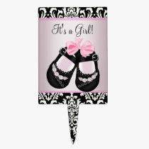 Baby Shoes Pink Black Damask Baby Shower Cake Topp cake picks