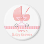Baby Shower: Cute pink baby stroller / pram Refrigerator Magnet