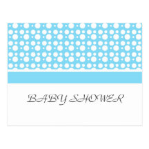 baby shower invitation, light blue dots postcard