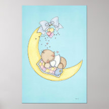 Baby sleeping on moon poster