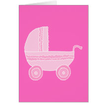 Baby Stroller. Light Pink and Bright Pink. Greeting Card