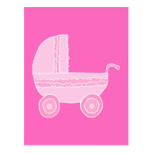 Baby Stroller. Light Pink and Bright Pink. Postcards