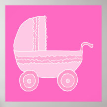 Baby Stroller. Light Pink and Bright Pink. Posters
