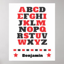 Baby visual stimulation red white black abc poster