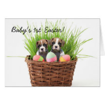 Baby's 1st Easter Boxer puppies greeting card