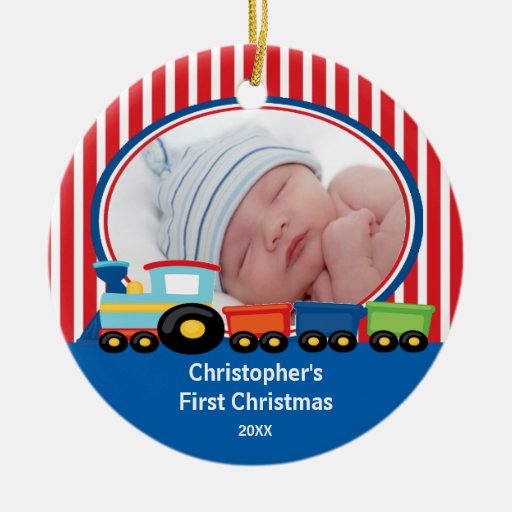 Baby's First Christmas Photo Ornament Train Boy