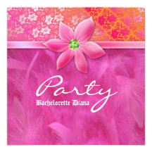Bachelorette Party Feather Boa Lace Floral Pink Personalized Invite