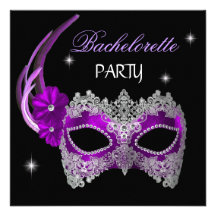 Bachelorette Party Purple Mask Black Personalised Invites