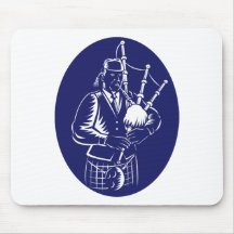Bagpiper Playing Scottish Great Highland Bagpipe Mousepads