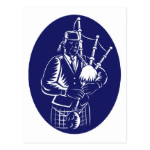Bagpiper Playing Scottish Great Highland Bagpipe Postcard