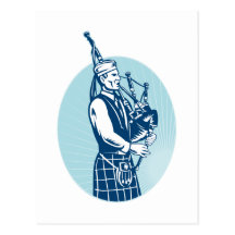 Bagpiper Playing Scottish Great Highland Bagpipe Postcard