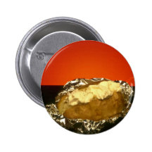 Baked potato with sour cream, against orange backg pinback buttons