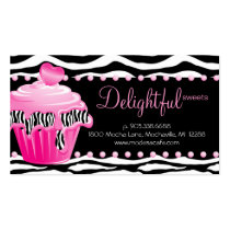 Bakery Business Card Zebra Pink Cupcake Heart Dots business cards