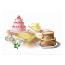 Baking cakes and cookies postcards