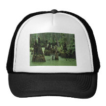 Bald cypress knees rising from swamp water mesh hat