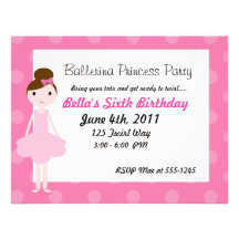 Ballerina Princess Party Personalized Invitations