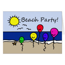 Balloon People Beach Party Invitation Greeting Cards