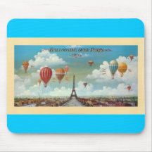 Ballooning Over Paris Print 1890 Mouse Pads