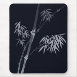 Bamboo Leaves and Branches Painted on Black Mouse Pad
