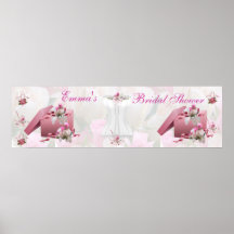 Banner Bridal Shower White Pink Floral Posters