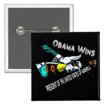 BARACK OBAMA WINS! PINBACK BUTTONS