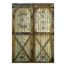 Barn Door Cowboy Wedding RSVP Personalized Announcements