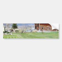 Barn Grass Mountains Fence Bumper Sticker