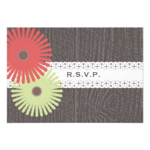 Barnwood & Lace Inspired Green Red Floral RSVP Personalised Invite