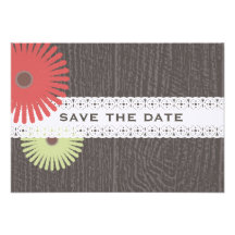 Barnwood & Lace Inspired Green Red Save The Date Personalized Invitations