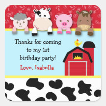 Barnyard animals Birthday Party favour labels Square Stickers