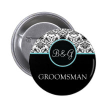 Baroque Elegance Groomsman Button-Aqua