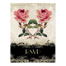Baroque Style Vintage Rose Black n Cream Lace Post Card