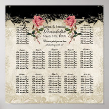 Baroque Style Vintage Rose Reception Seating Chart Posters