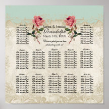 Baroque Style Vintage Rose Reception Seating Chart Poster