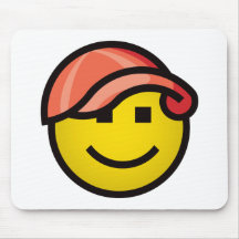 Baseball Cap Smilie - Red Mouse Pads