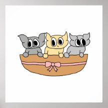 Basket with 3 Kittens, Cartoon. Posters