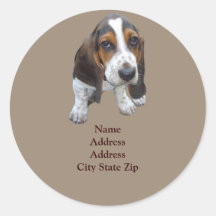 Basset Hound Puppy Address Label Round Sticker