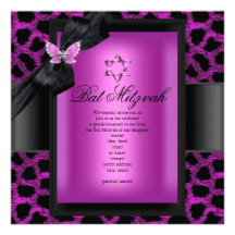 Bat Mitzvah Leopard Pink Butterfly Personalized Invite