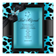 Bat Mitzvah Leopard Teal Blue Butterfly Custom Invitations