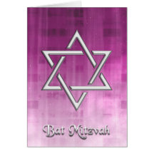 Bat Mitzvah Pink Galaxy & Silver Star of David Card