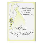 Be My Bridesmaid Invitation for Bridal Attendants Greeting Cards