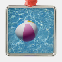 Beach ball in swimming pool christmas tree ornament