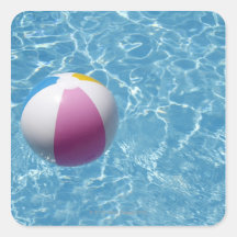Beach ball in swimming pool square stickers