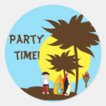 Beach birthday party time black hair boy stickers