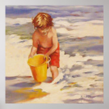 Beach Boy Child in ocean waves Print