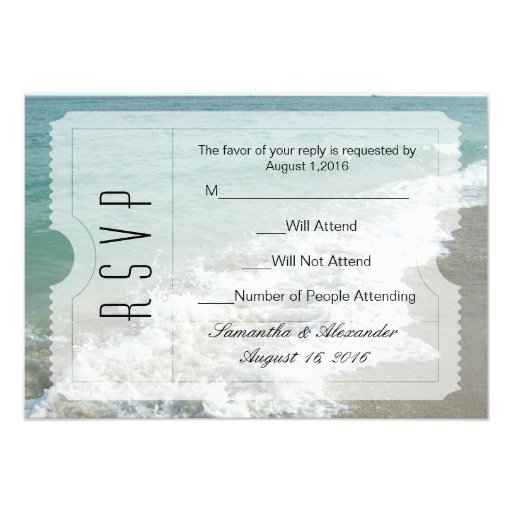 Beach Destination Wedding Ticket Small RSVP Personalized Invitations